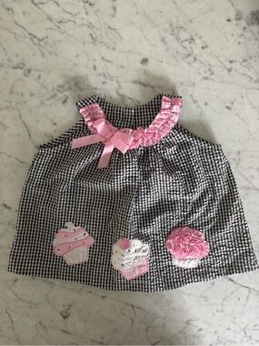 Vintage 00s Girls Seersucker Checkered Cupcake Top (Toddler/24 Months)